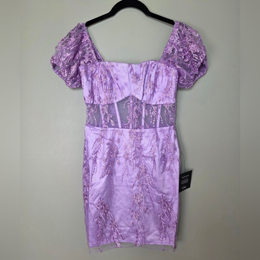 Lulus Seriously Cute Lavender Floral Embroidered Mesh Puff Sleeve Mini Dress - Picture 4 of 10